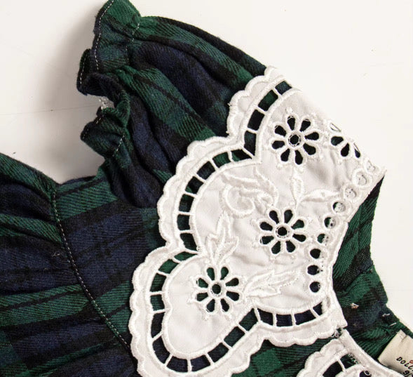 Green tartan collared romper