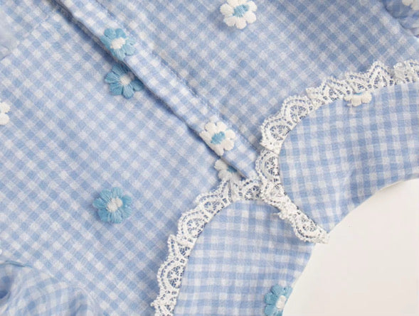 Blue gingham daisy lace dress