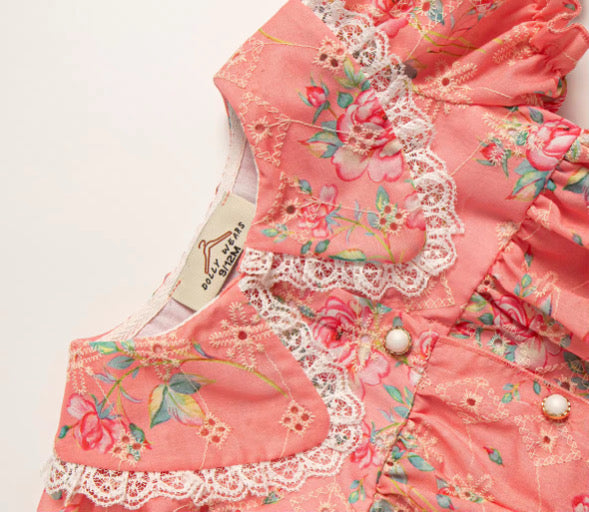 Coral anglaise buttoned romper