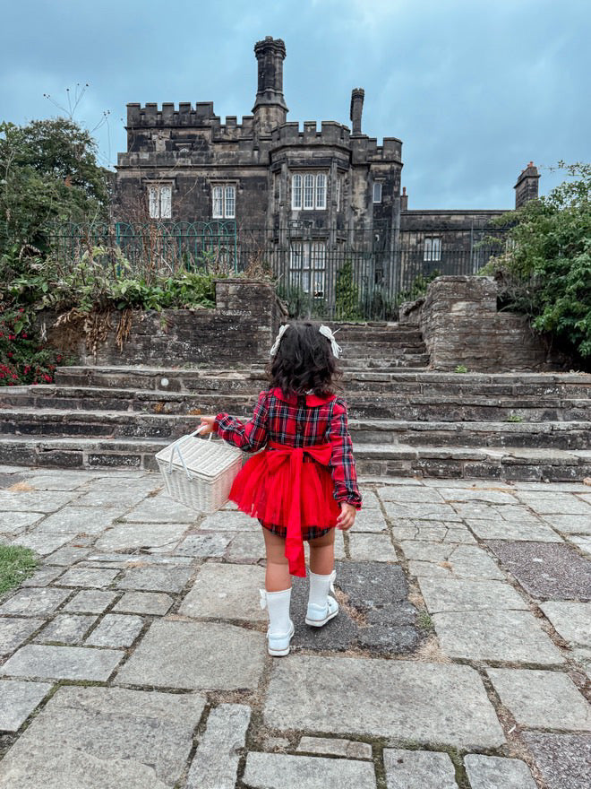 Tartan tulle tie back romper
