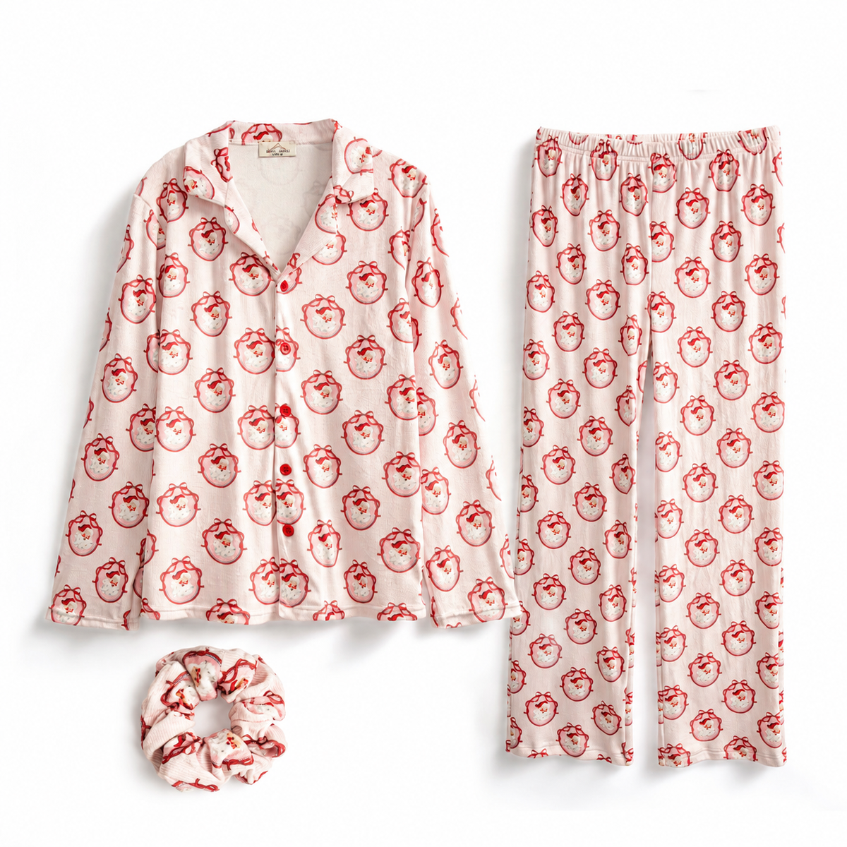 Pink Santa stripe women’s buttoned pyjamas