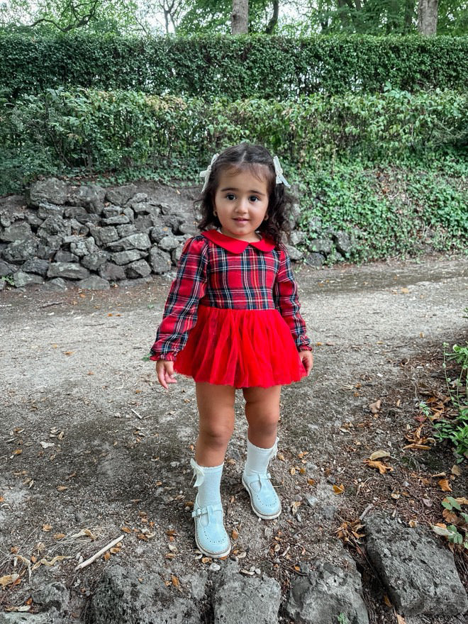 Tartan tulle tie back romper