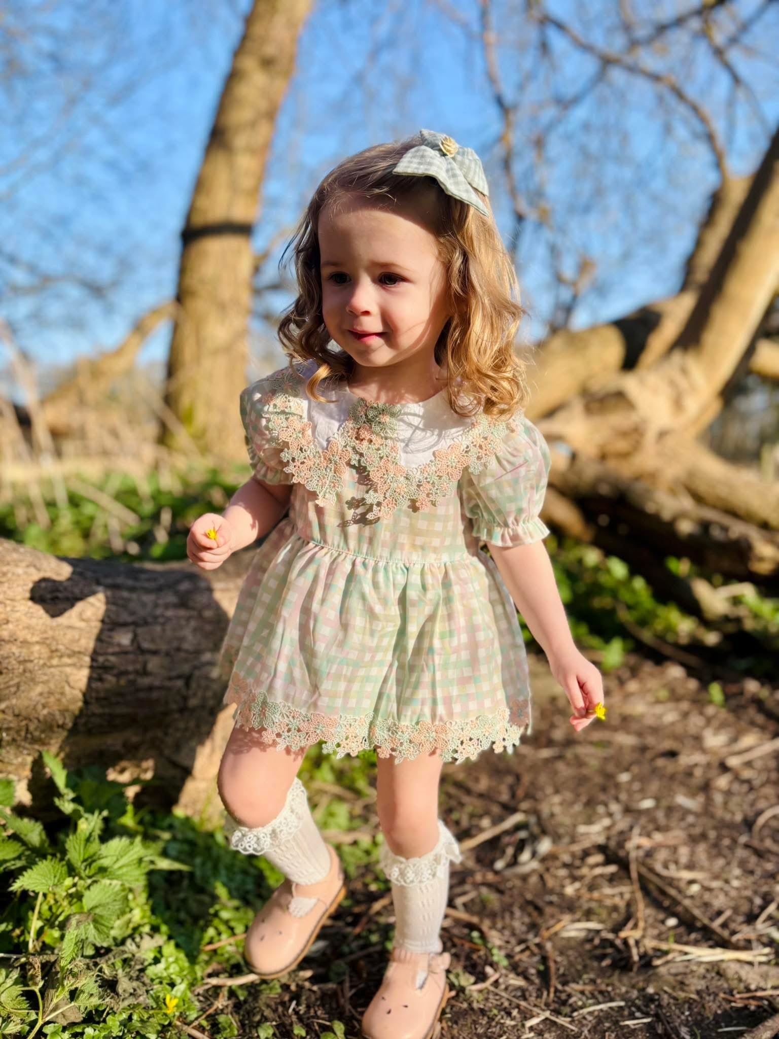Sage daise gingham romper
