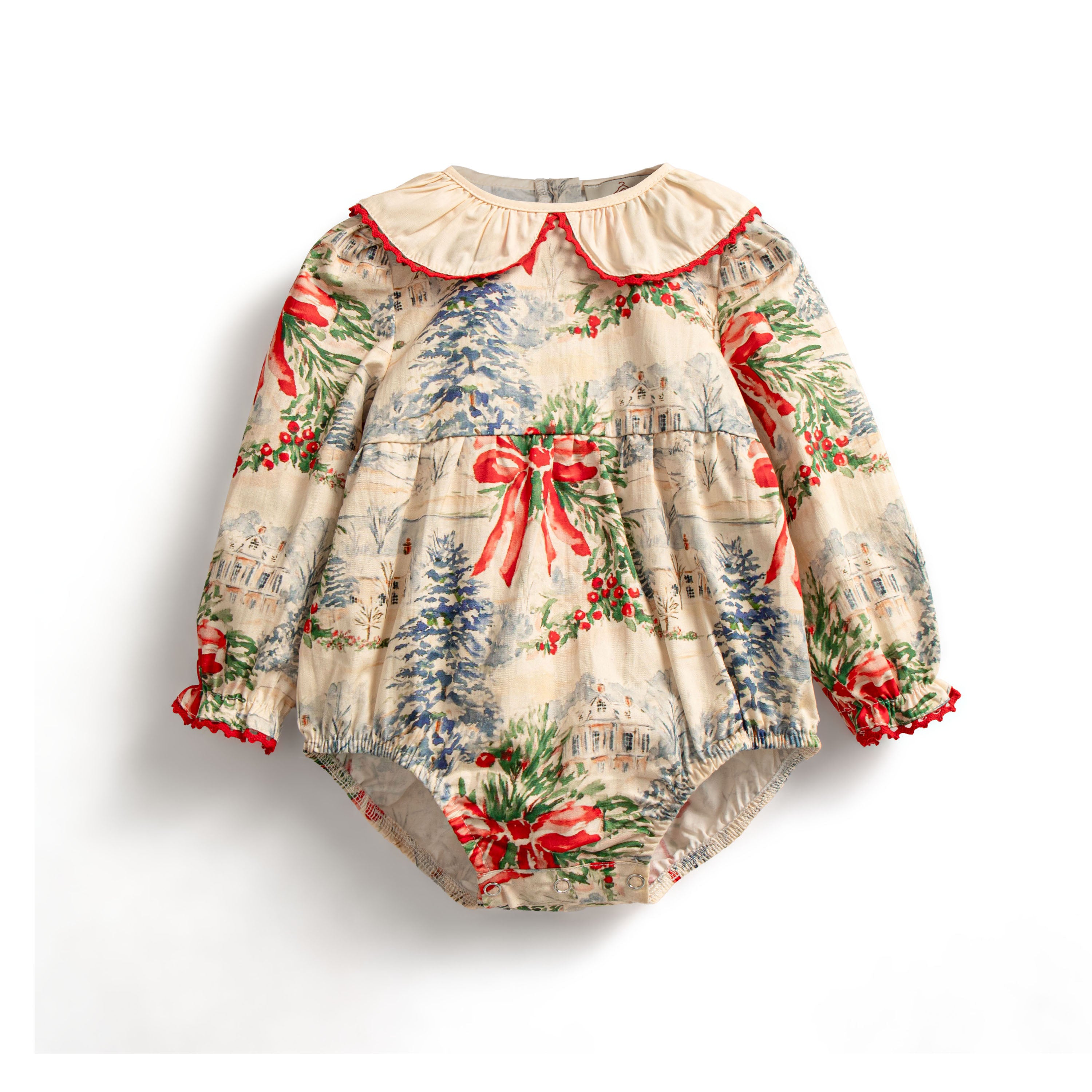 Winter cottage tie back romper