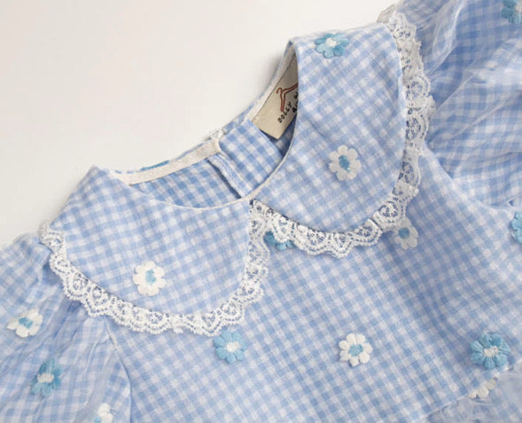 Blue gingham daisy lace dress
