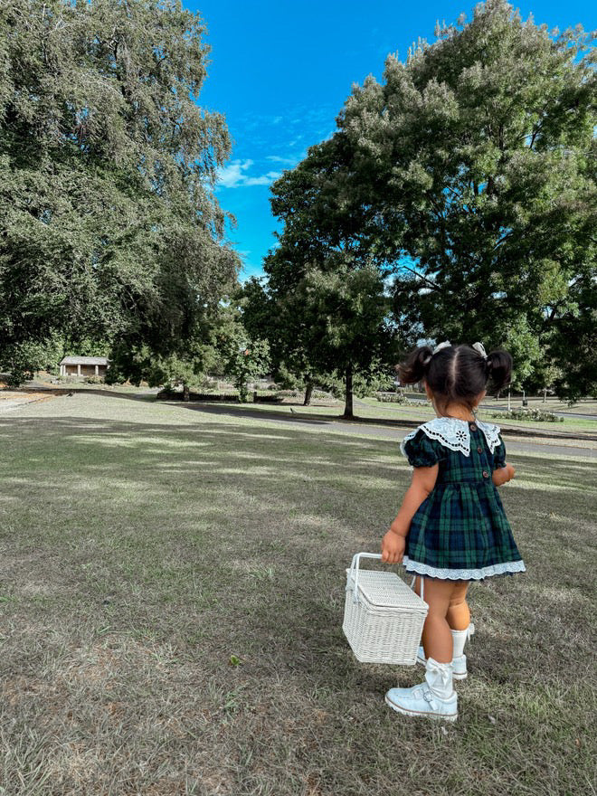 Green tartan collared romper