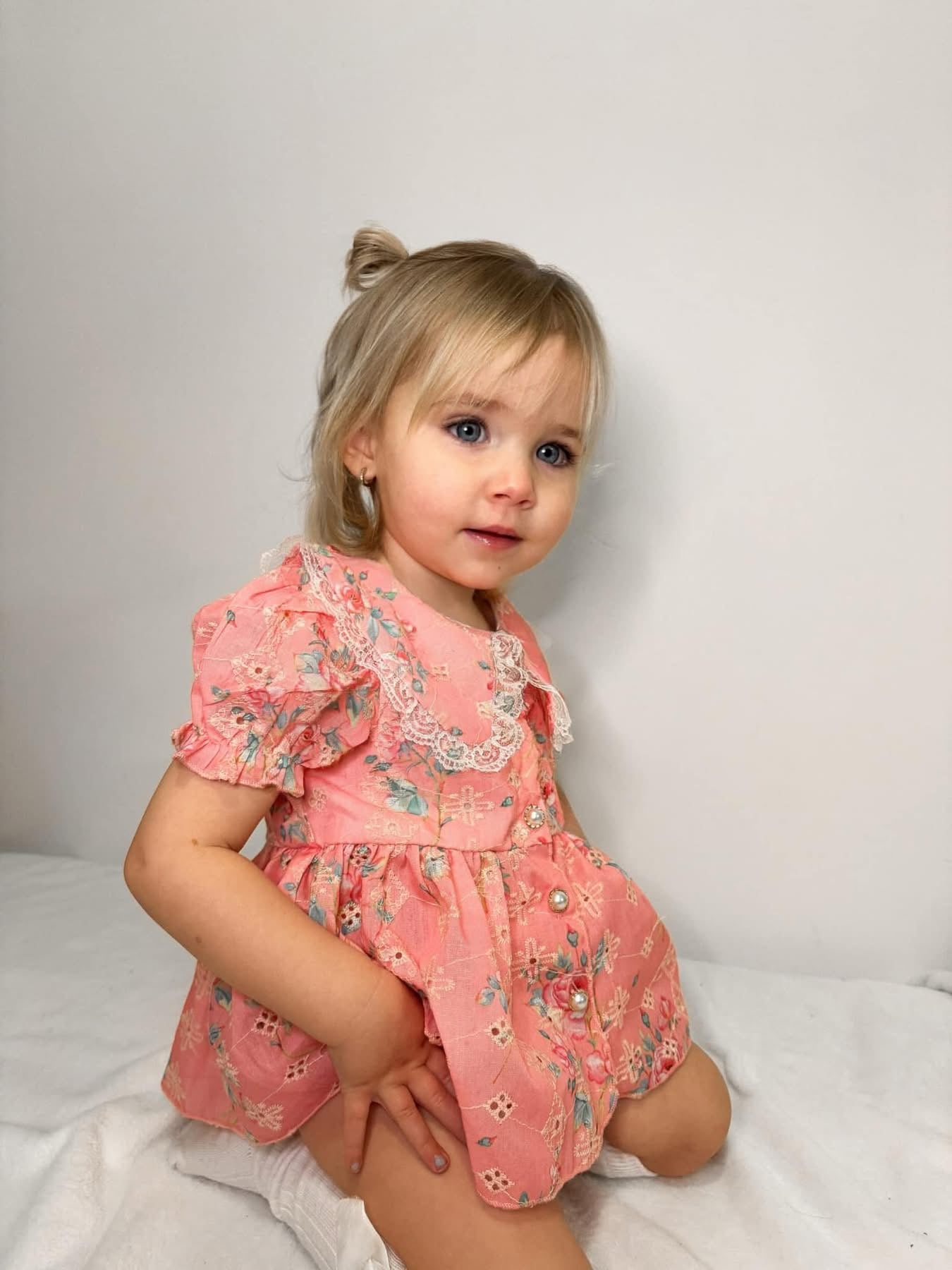 Coral anglaise buttoned romper