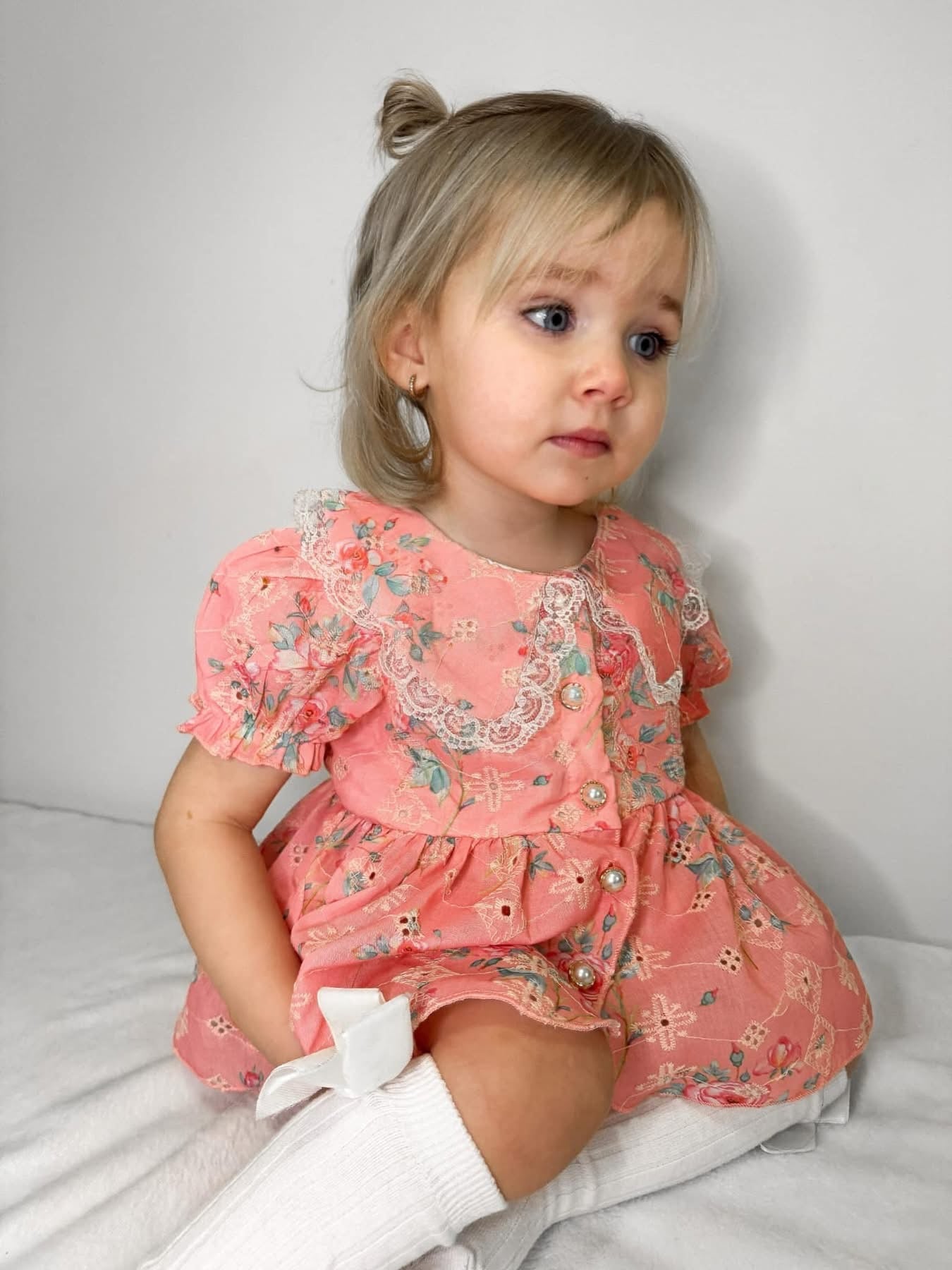 Coral anglaise buttoned romper