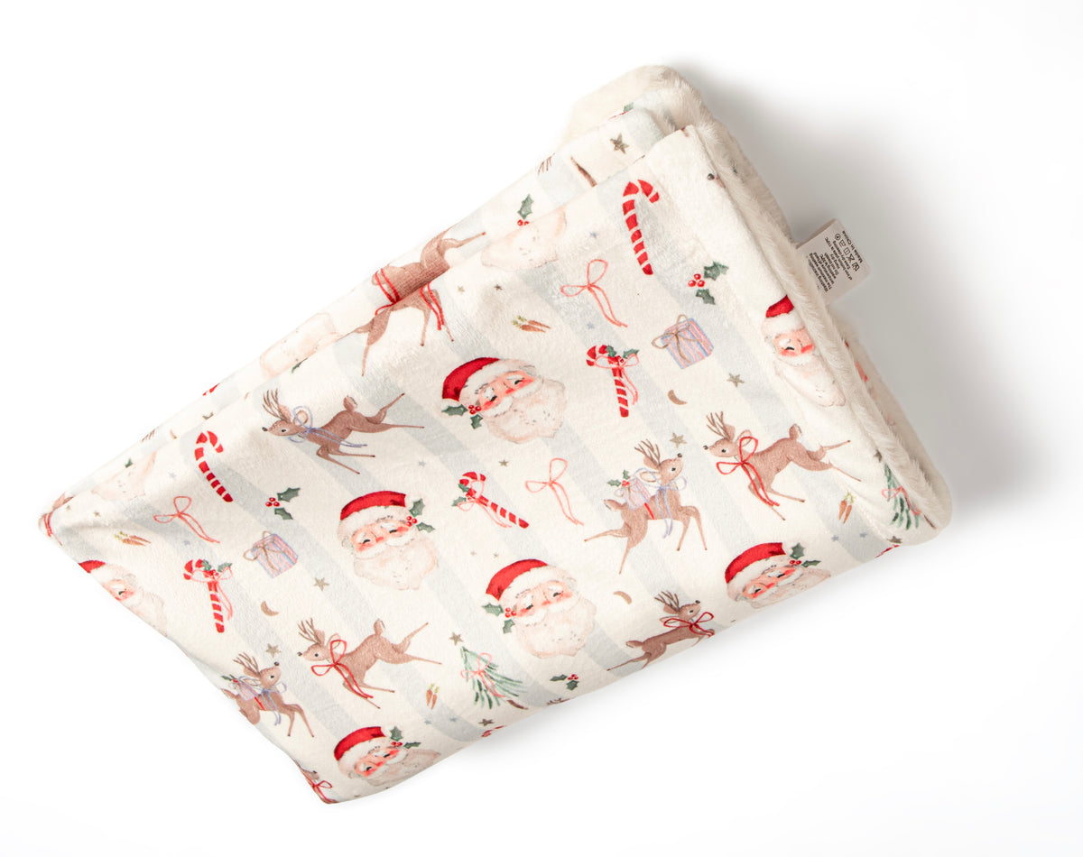 Santa blue stripe fleece lined blanket