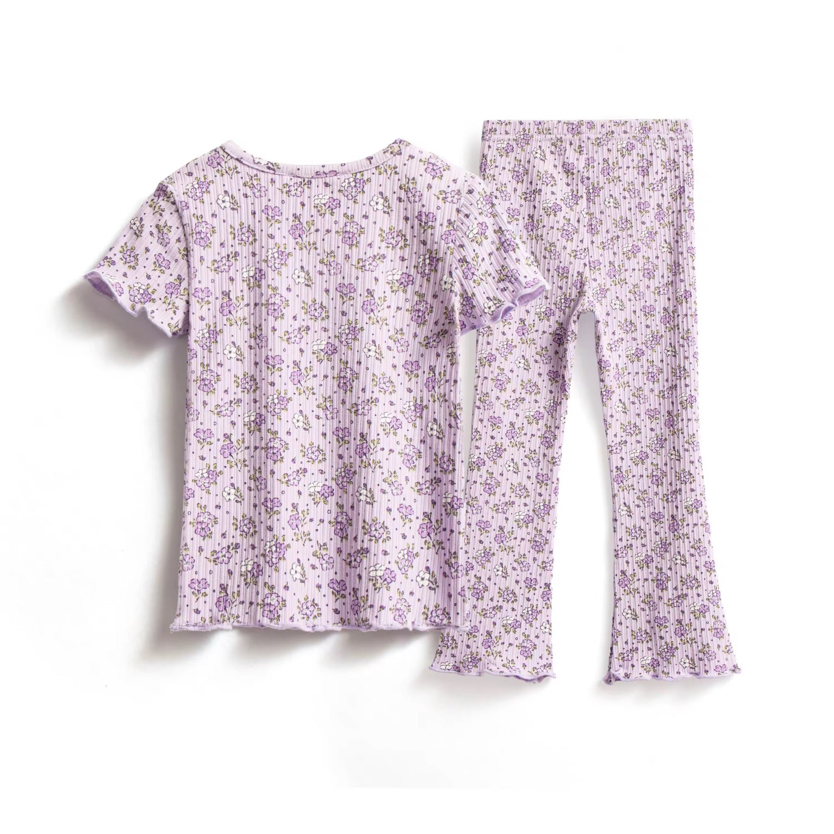 Lilac floral ribbed flare set