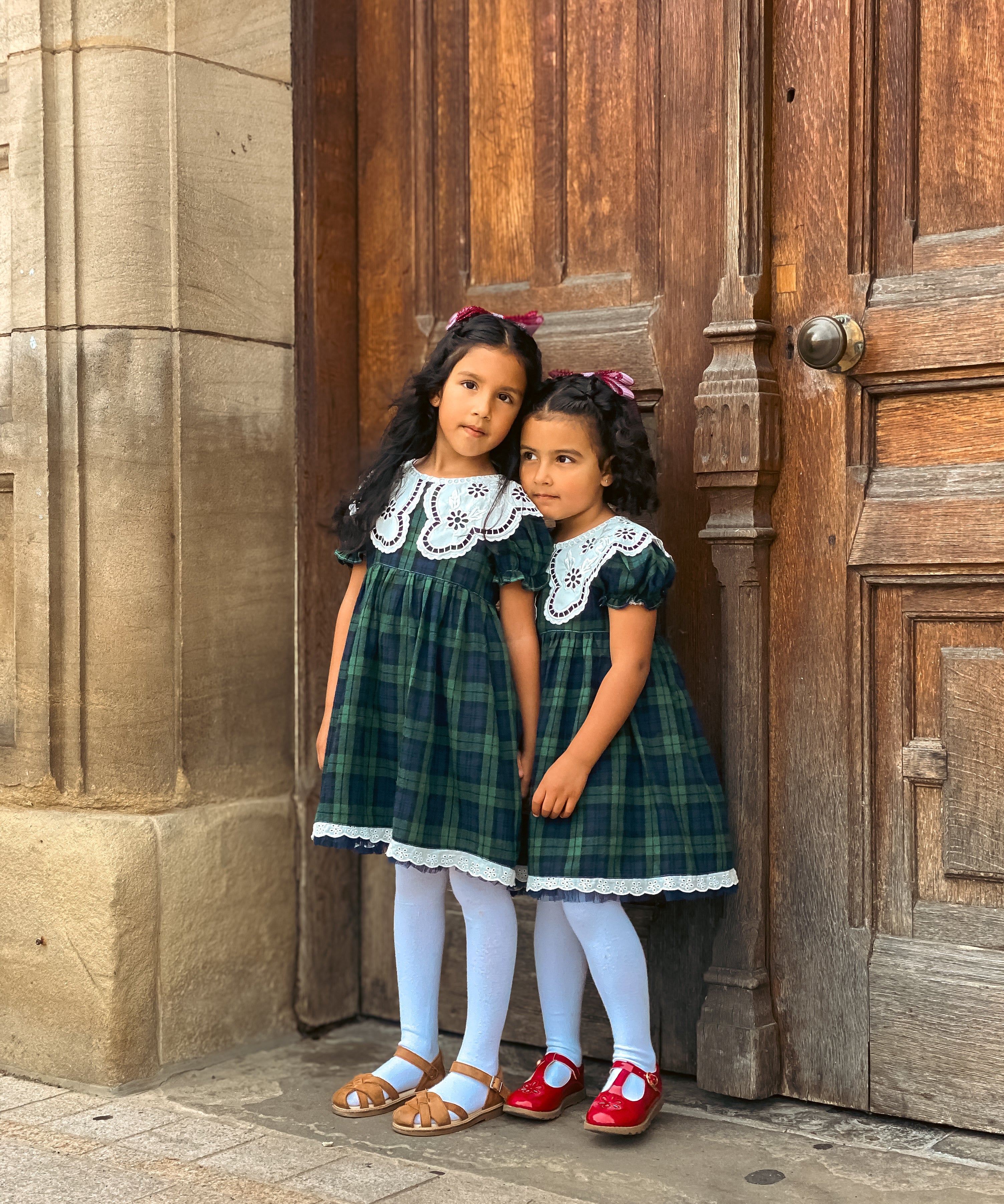 Green tartan collared dress