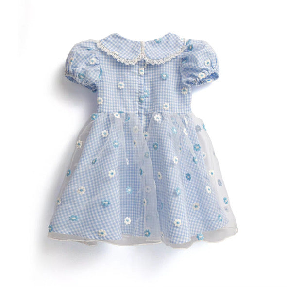 Blue gingham daisy lace dress
