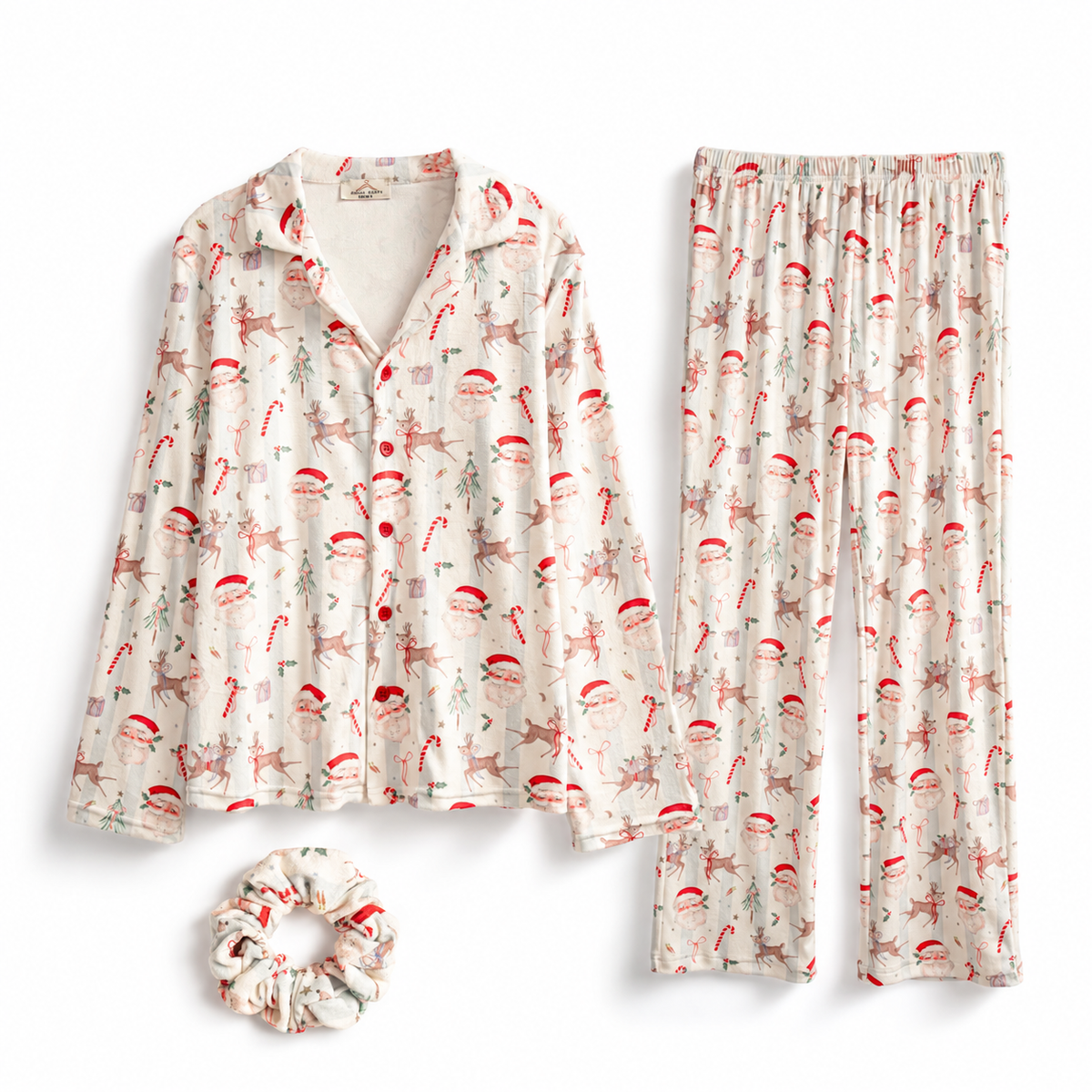 Blue Santa stripe women’s buttoned pyjamas
