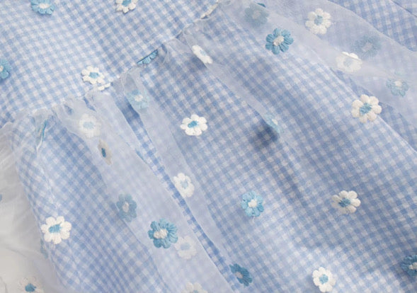 Blue gingham daisy lace dress