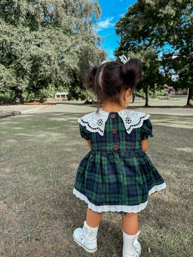 Green tartan collared romper
