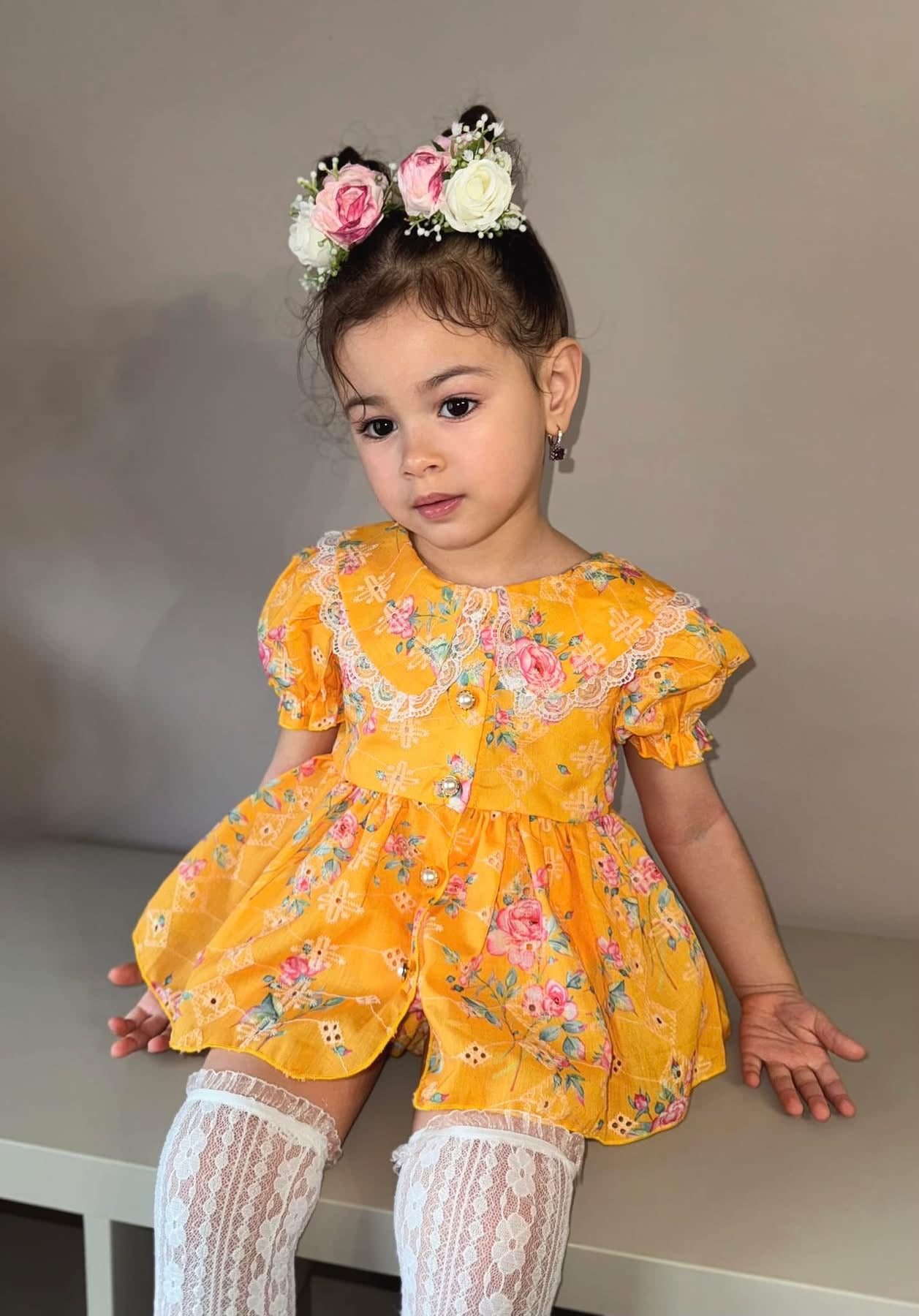 Apricot anglaise buttoned romper