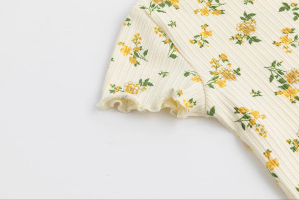 Lemon floral ribbed flare set
