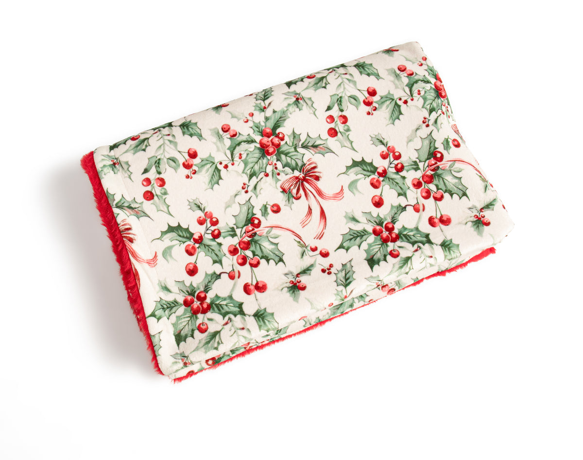 Holly berry fleece lined blanket