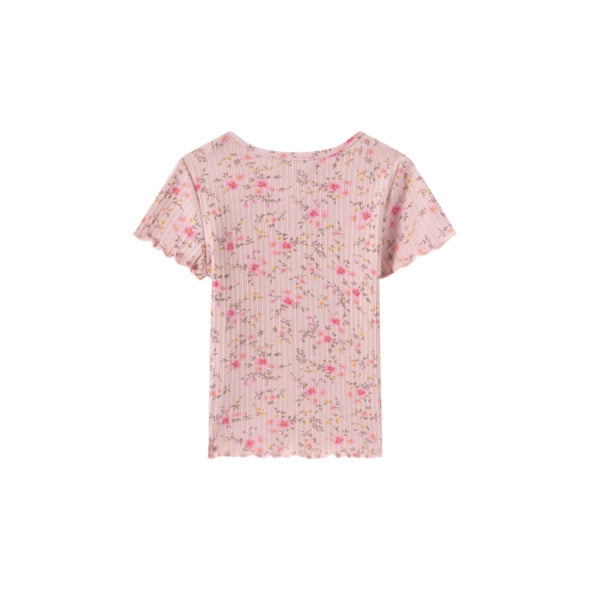 Pink floral ribbed flare set
