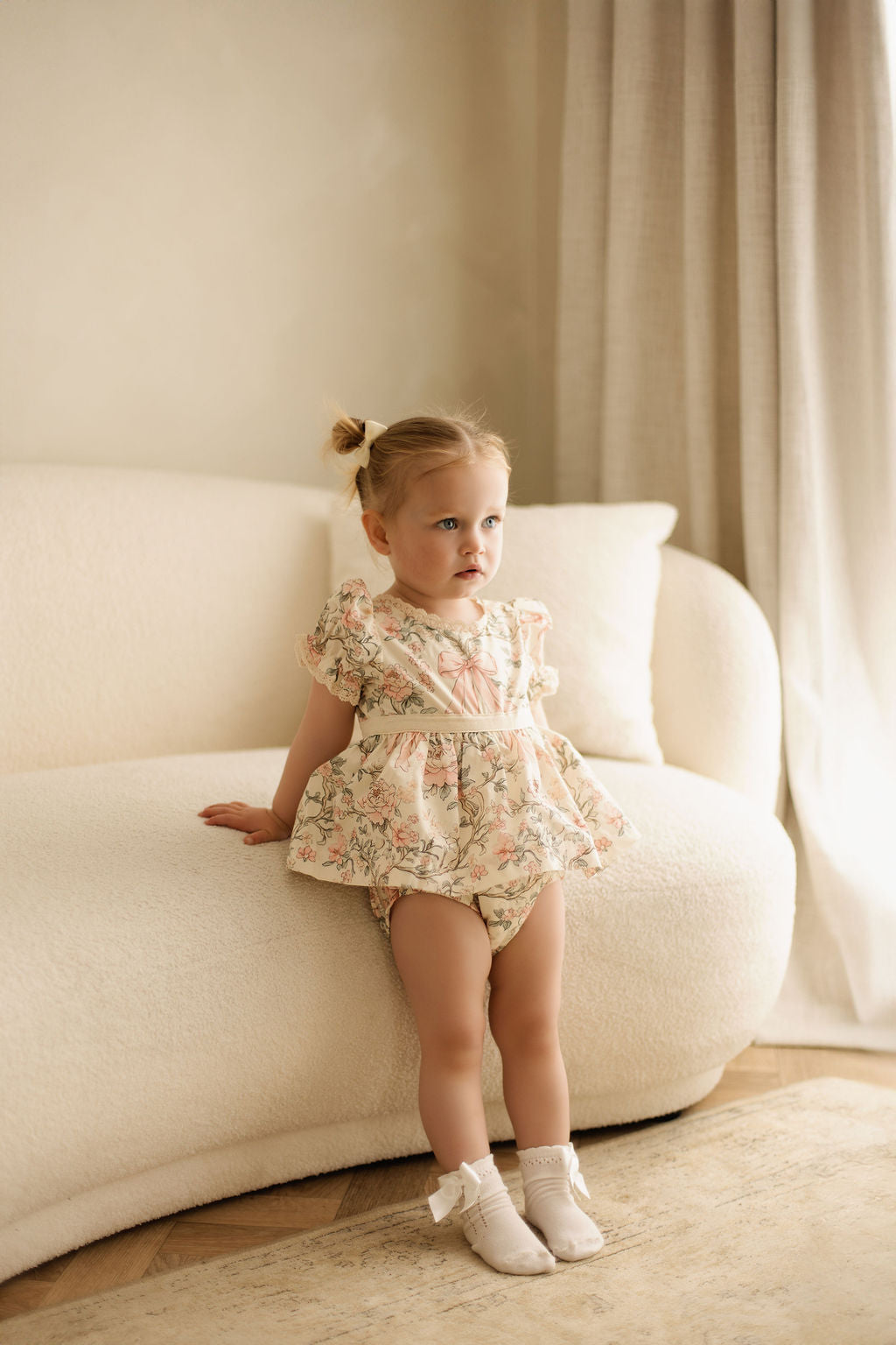 Vintage bow garden romper