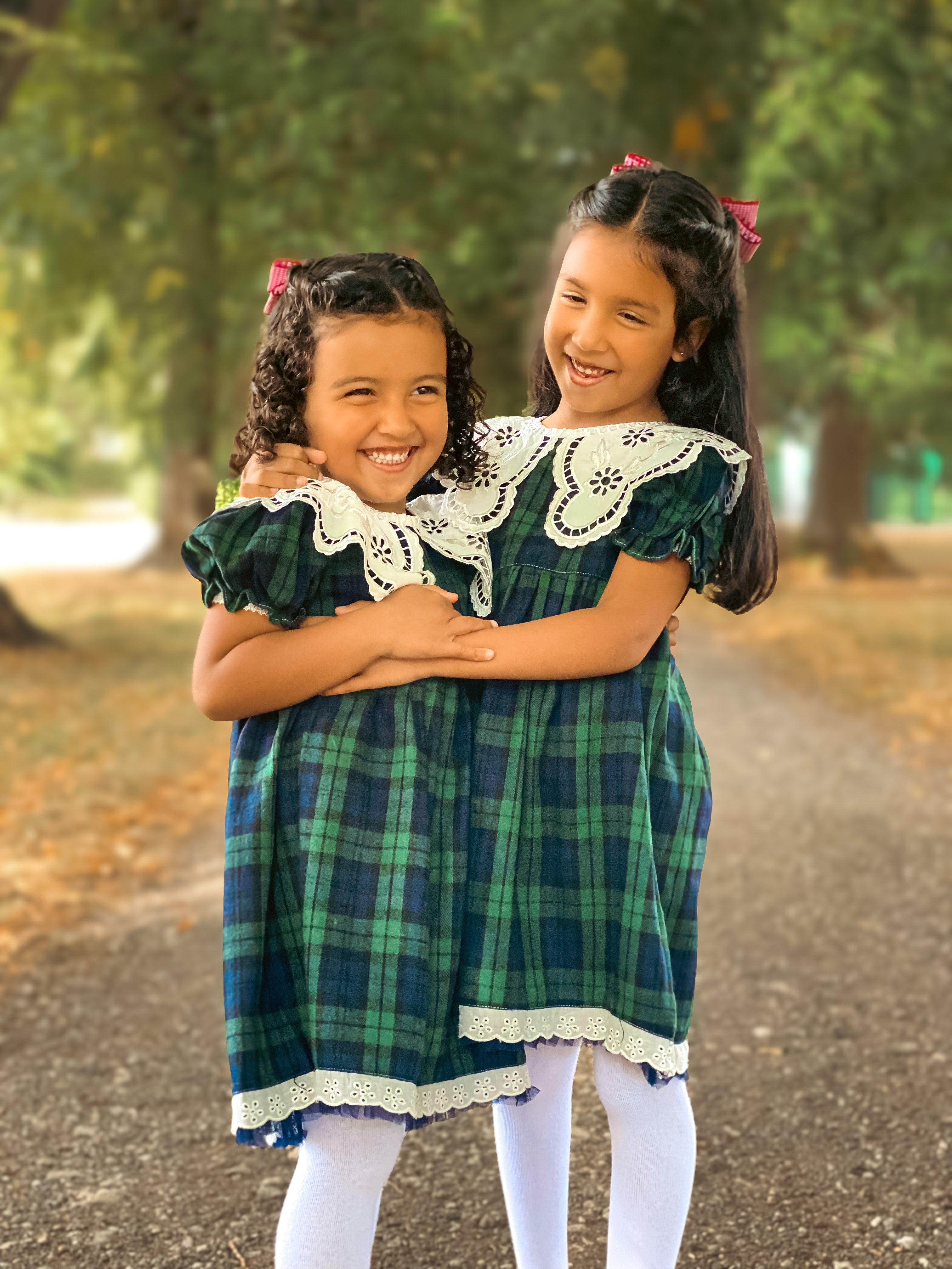 Green tartan collared dress