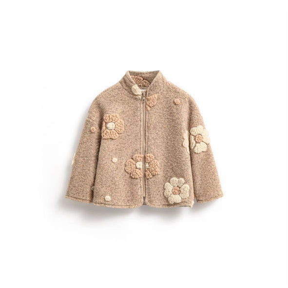 Beige floral teddy jacket