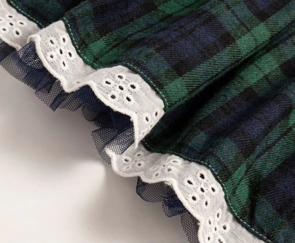 Green tartan collared dress