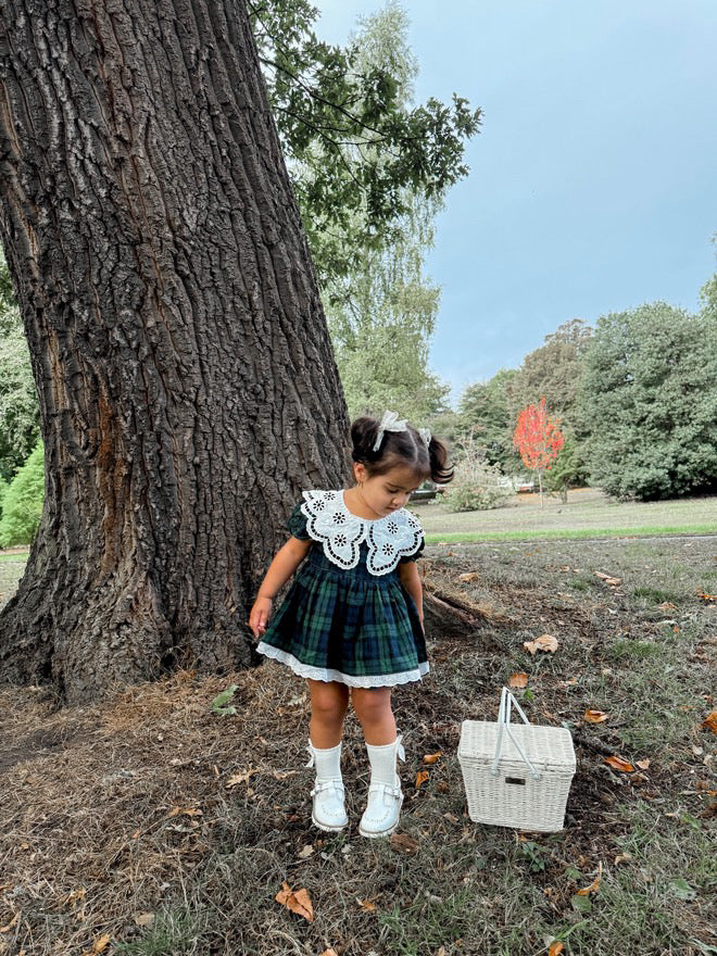 Green tartan collared romper