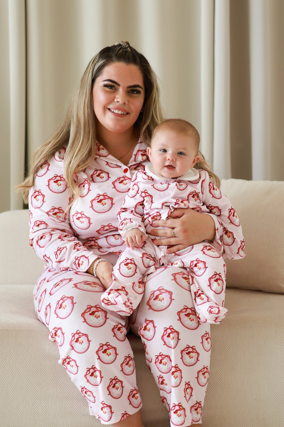 Pink Santa stripe women’s buttoned pyjamas