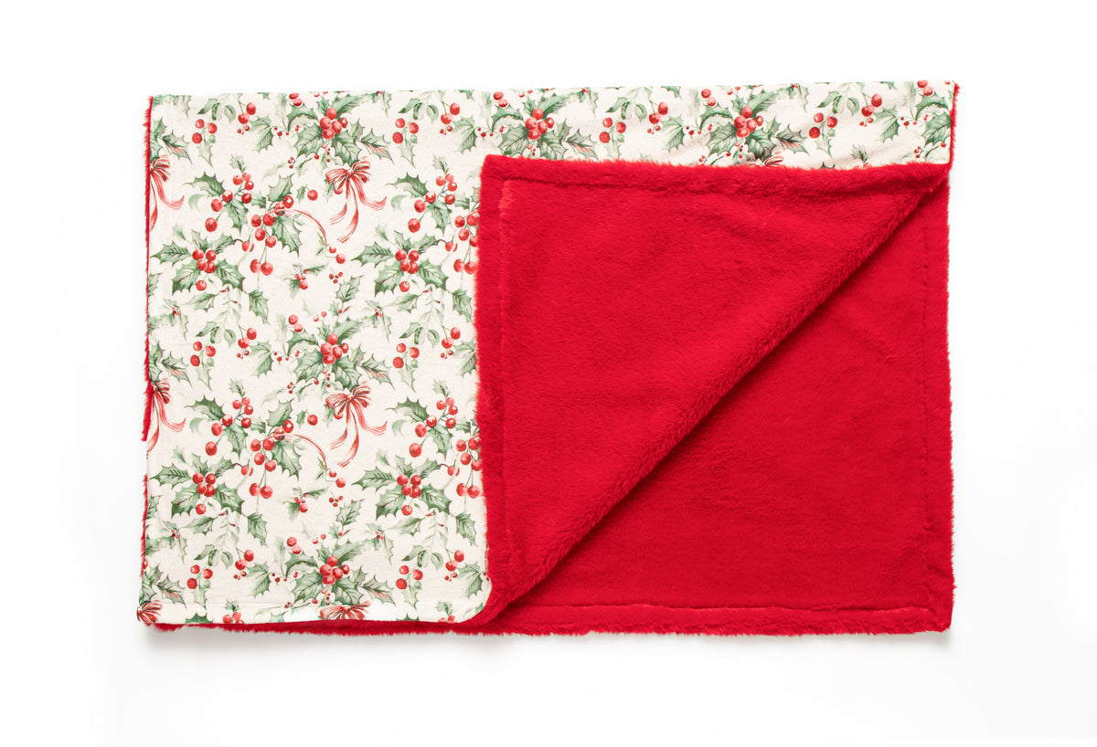 Holly berry fleece lined blanket