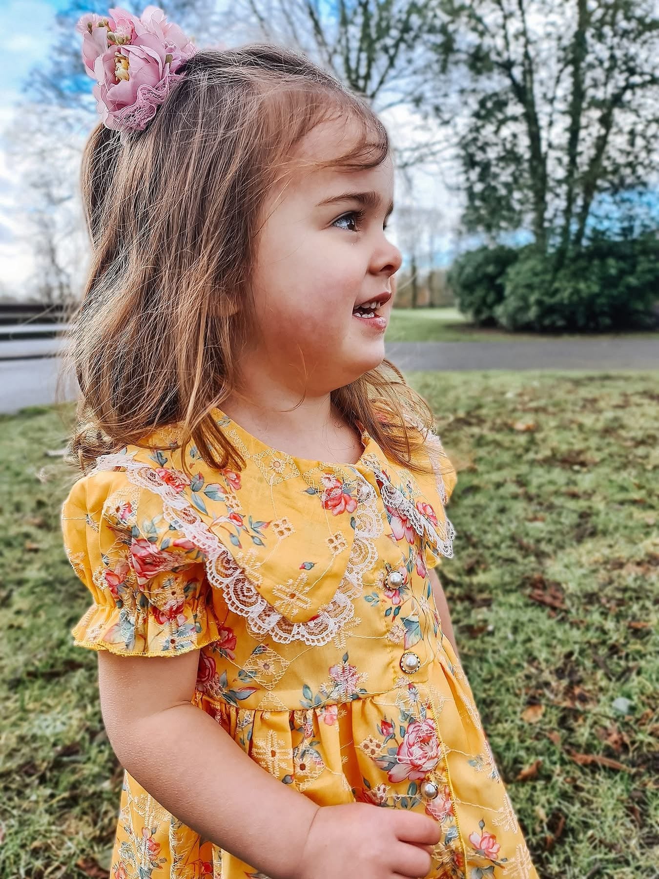 Apricot anglaise buttoned dress