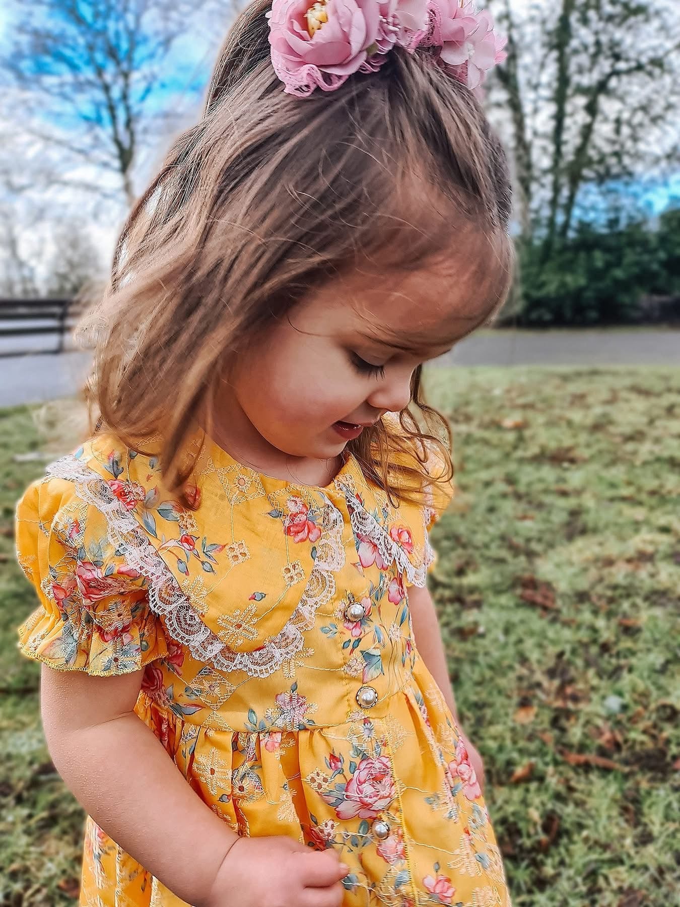 Apricot anglaise buttoned dress