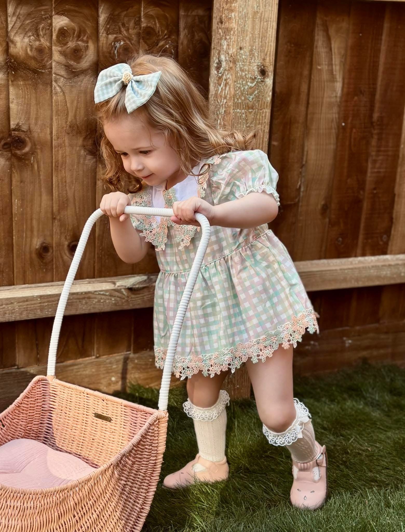 Sage daise gingham romper
