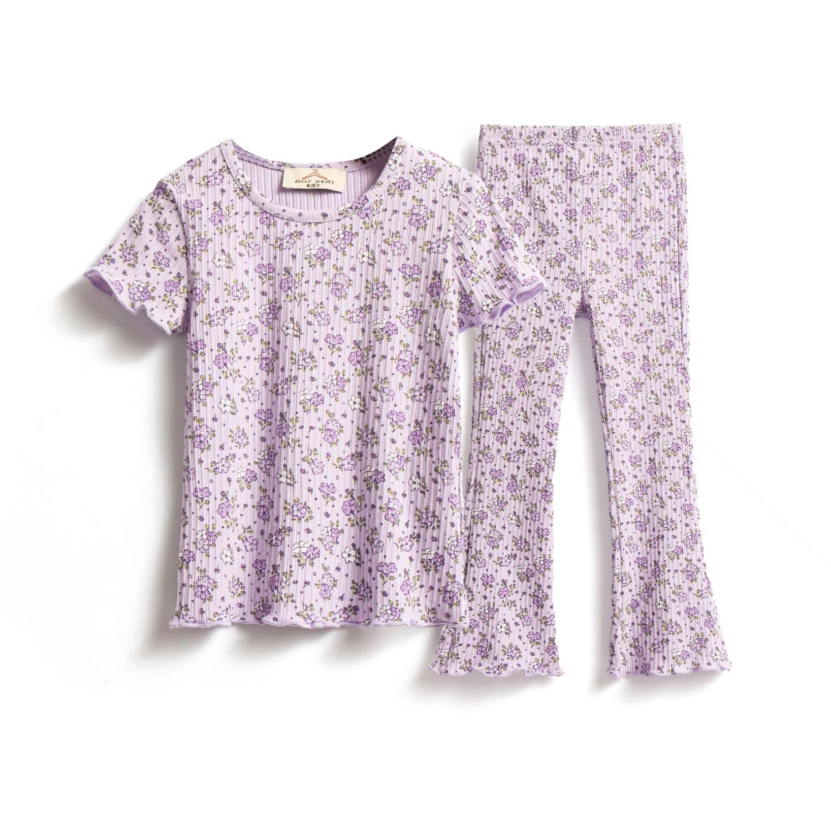 Lilac floral ribbed flare set