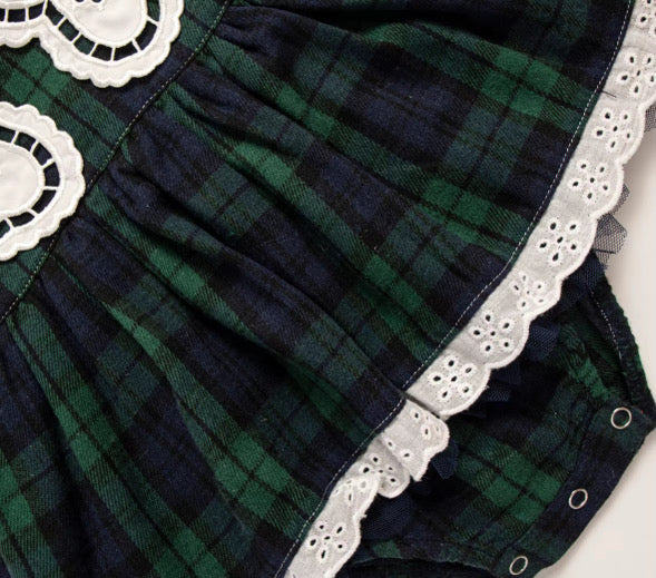 Green tartan collared romper