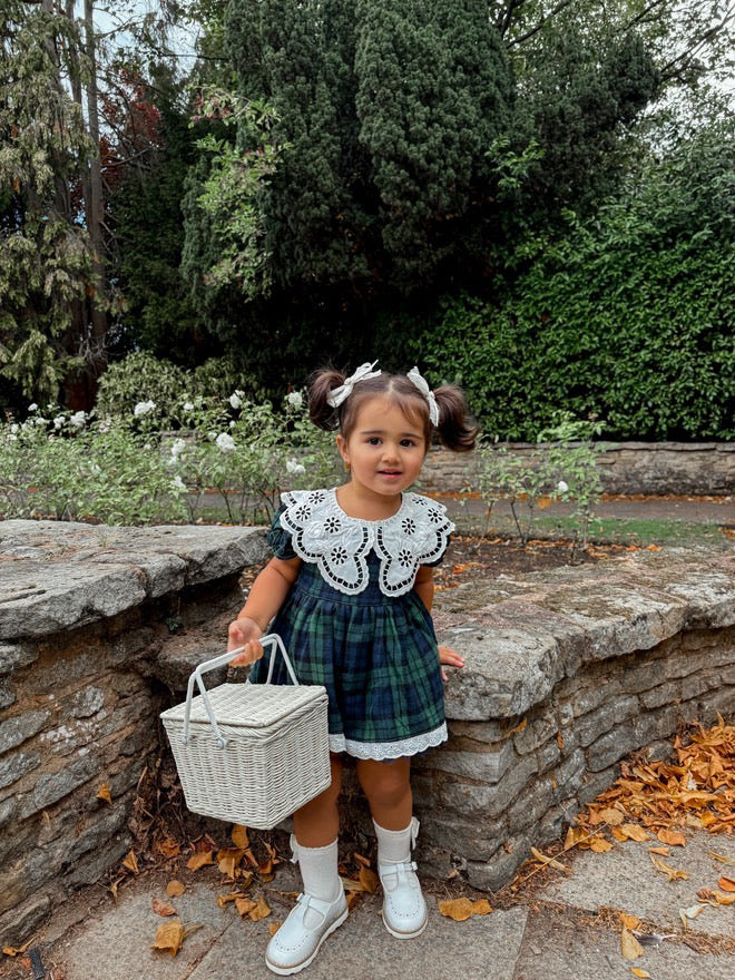 Green tartan collared romper