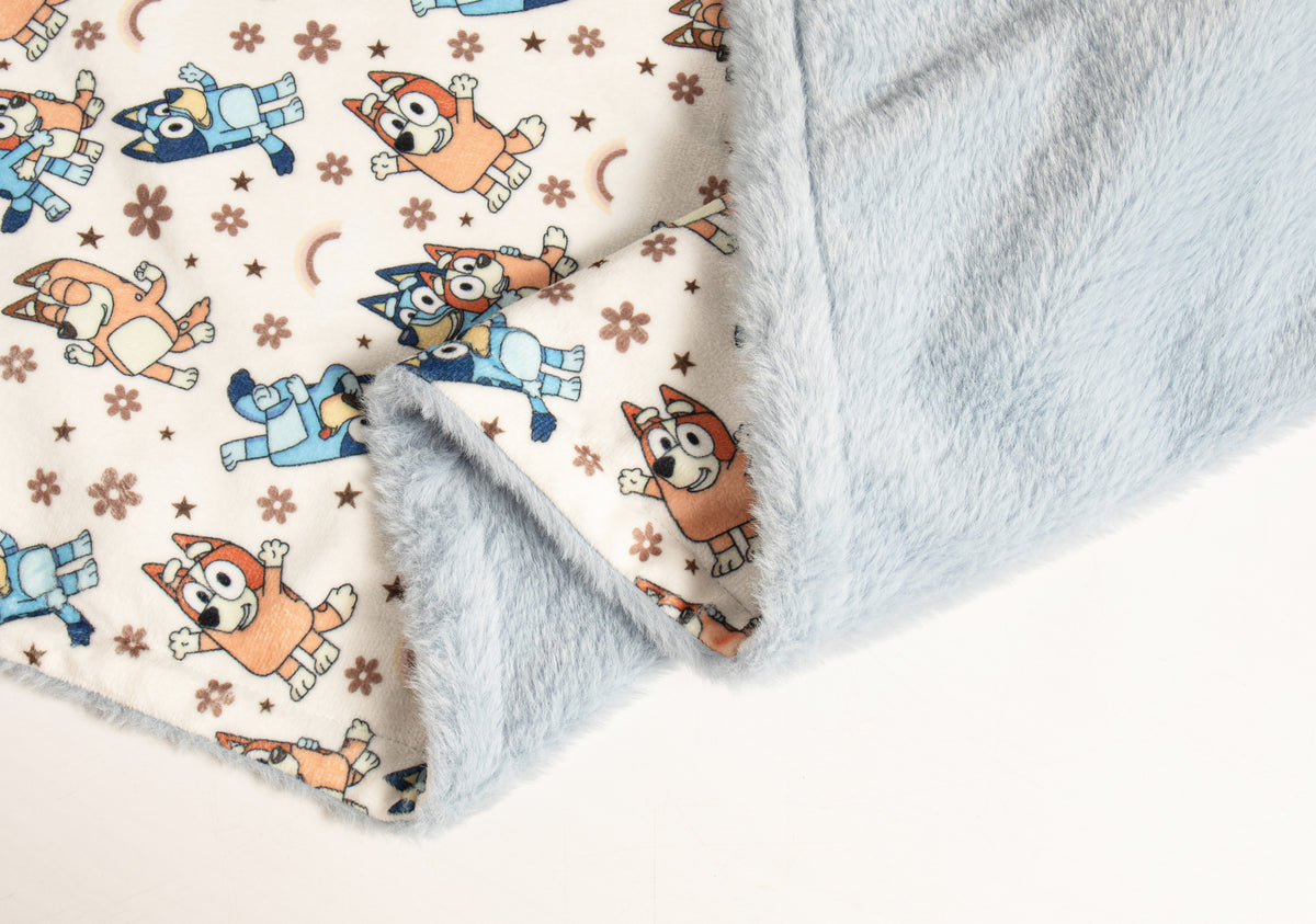 Blue dog fleece lined blanket