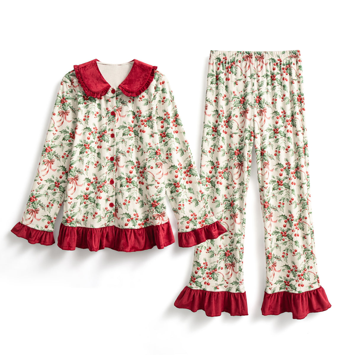 Holly berry buttoned women’s pyjamas