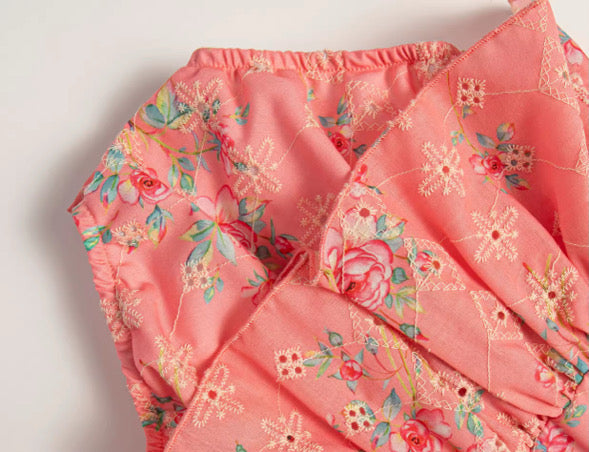 Coral anglaise buttoned romper