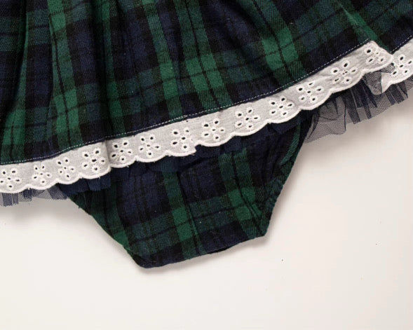 Green tartan collared romper