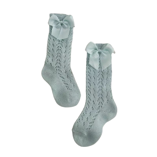 Openwork satin bow knee high socks
