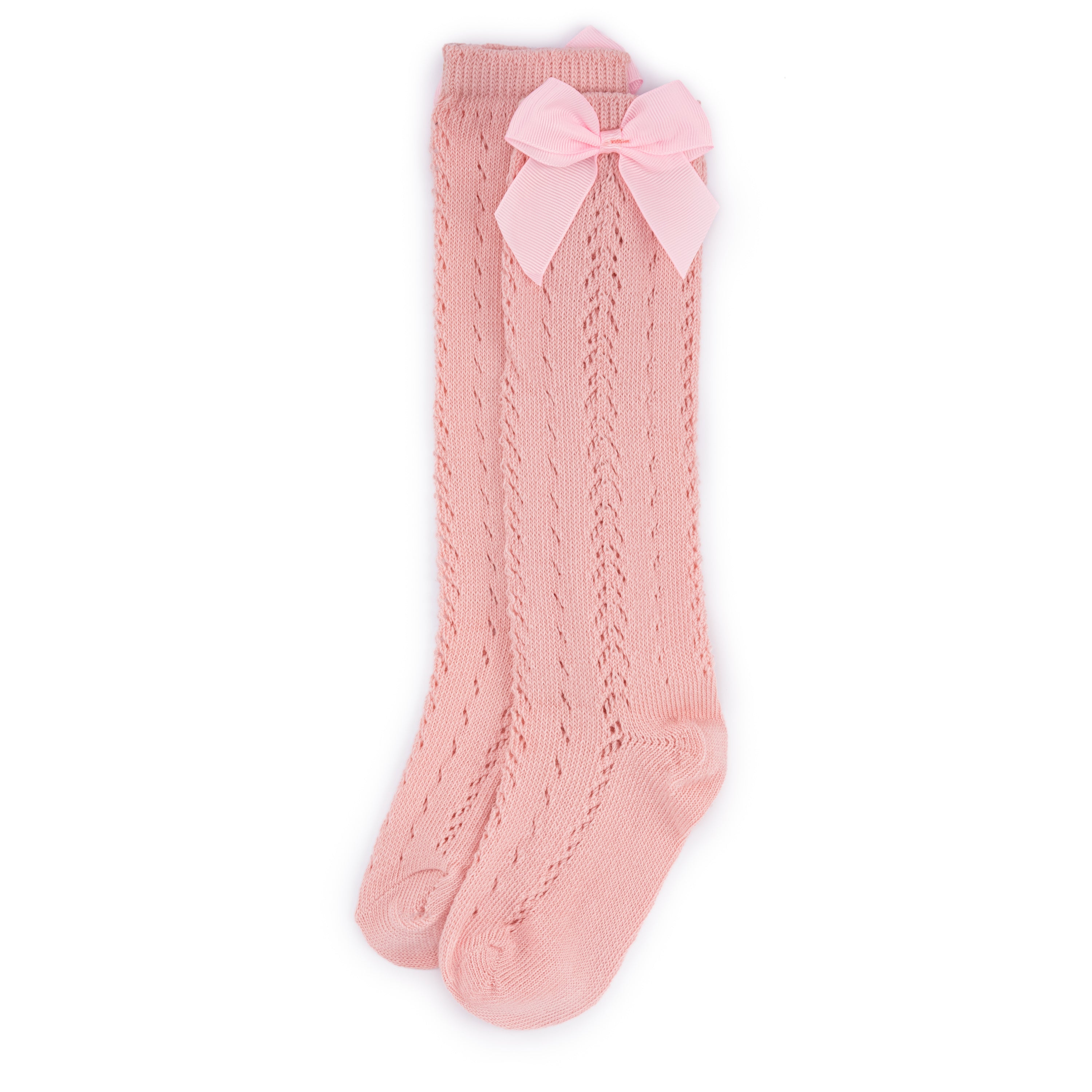 Openwork satin bow knee high socks